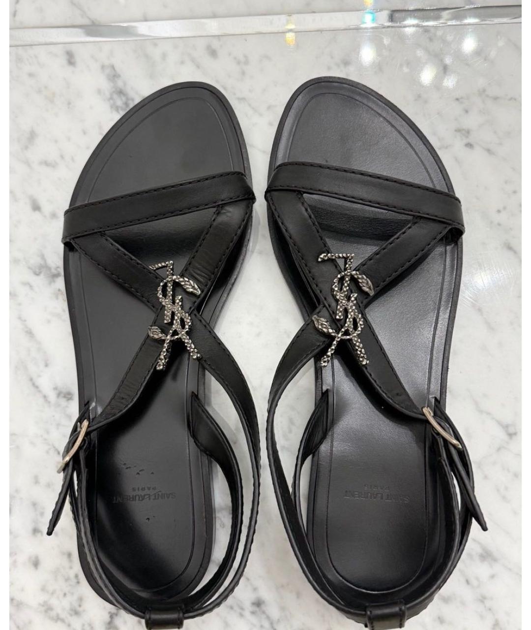 SAINT LAURENT Черные кожаные сандалии, фото 3