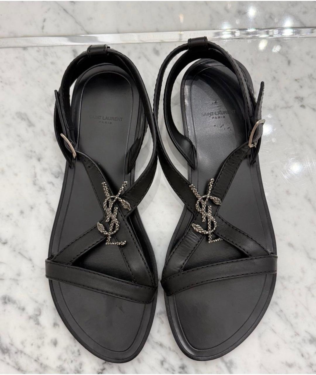 SAINT LAURENT Черные кожаные сандалии, фото 2