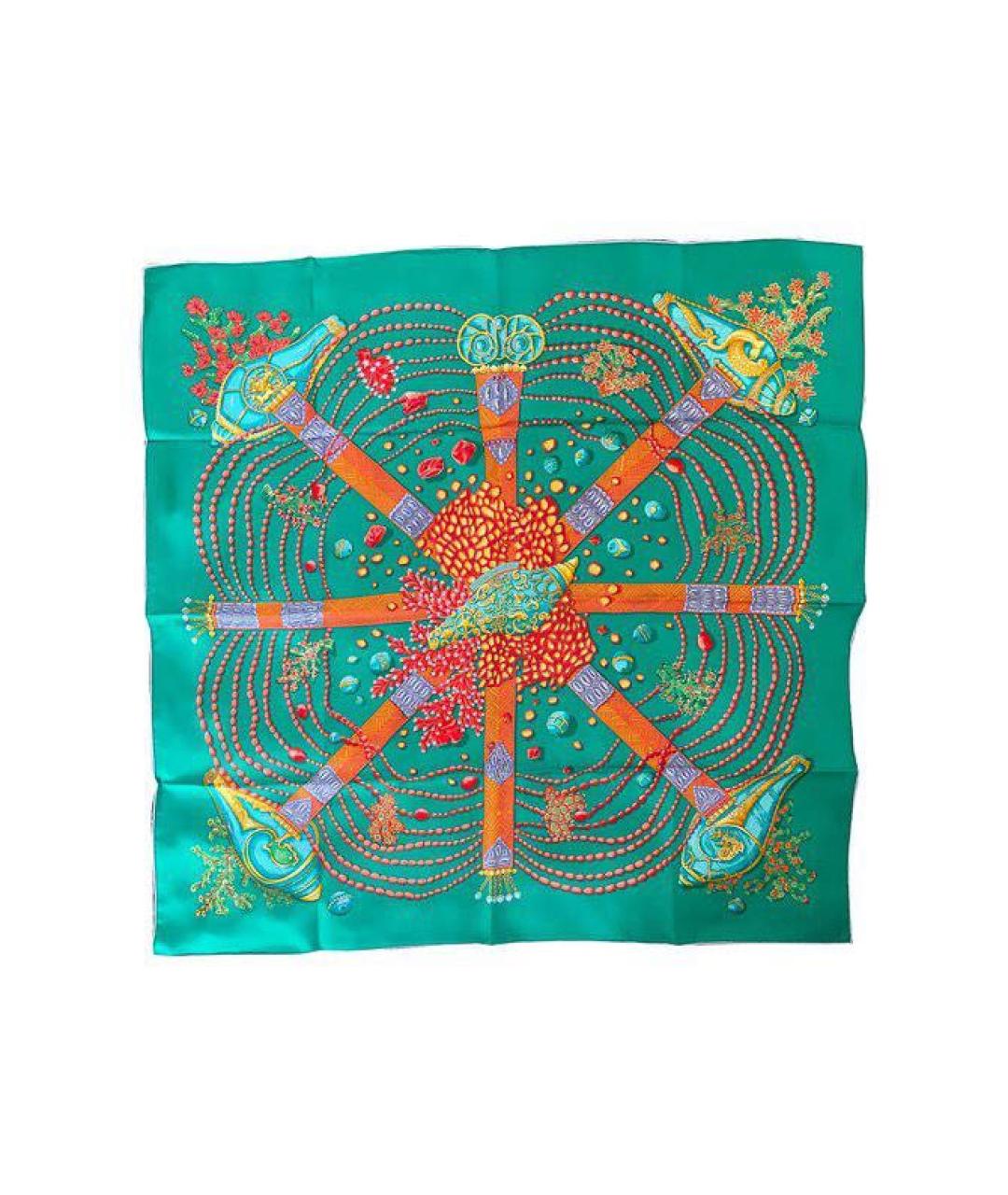 HERMES Зеленый шелковый платок, фото 8