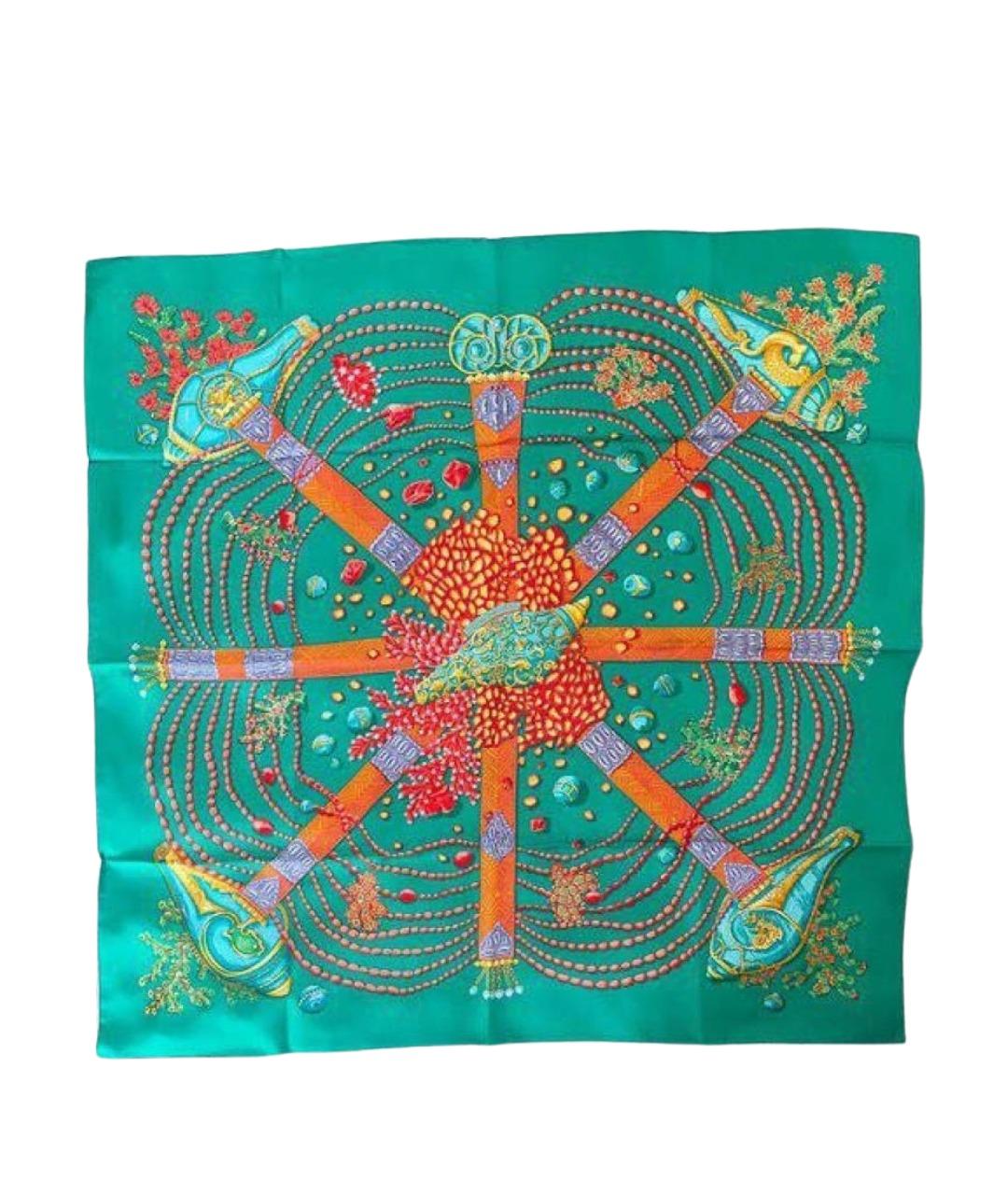 HERMES Зеленый шелковый платок, фото 1