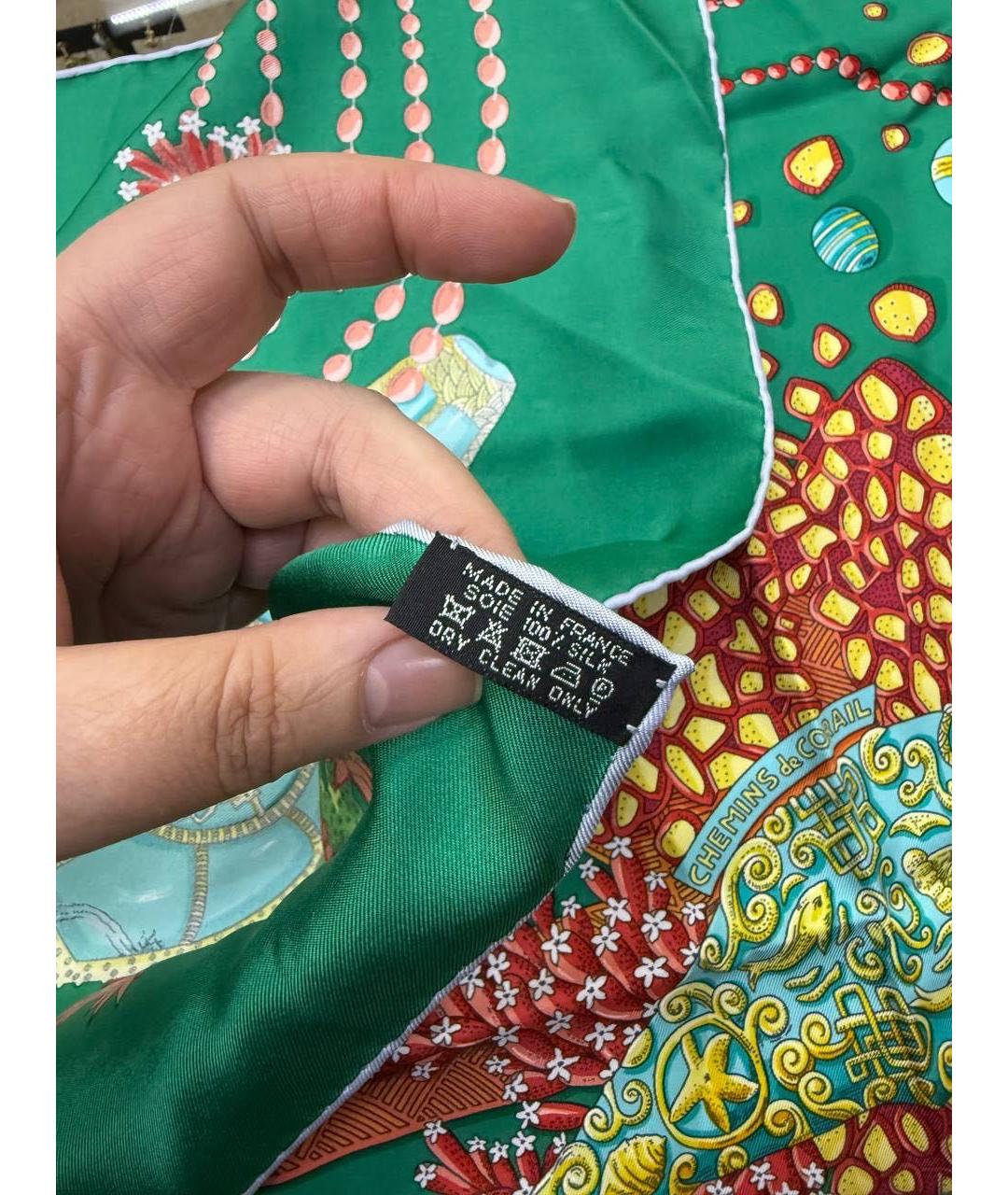 HERMES Зеленый шелковый платок, фото 5