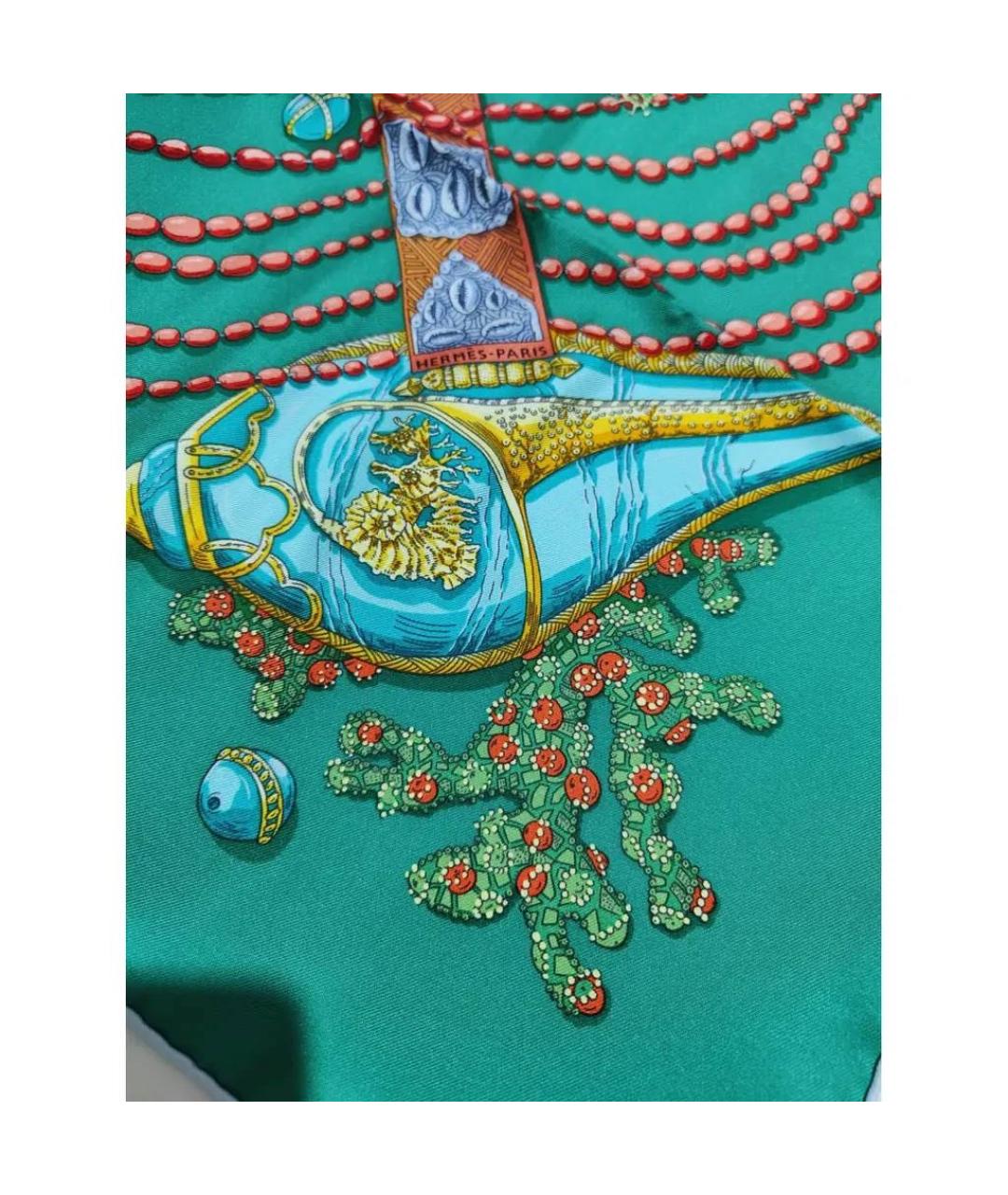 HERMES Зеленый шелковый платок, фото 3