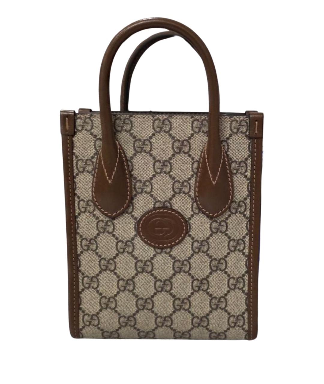 GUCCI Коричневая кожаная сумка с короткими ручками, фото 1