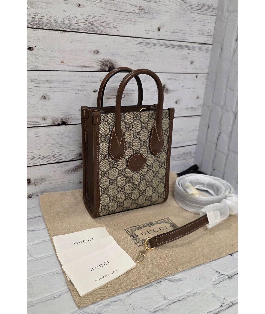 GUCCI Коричневая кожаная сумка с короткими ручками, фото 6