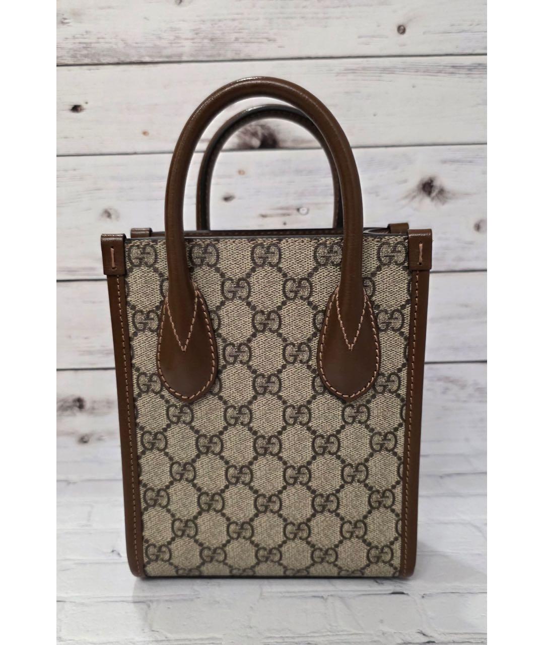 GUCCI Коричневая кожаная сумка с короткими ручками, фото 4