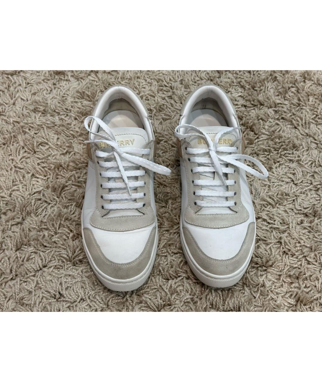 BURBERRY Белые кожаные низкие кроссовки / кеды, фото 2