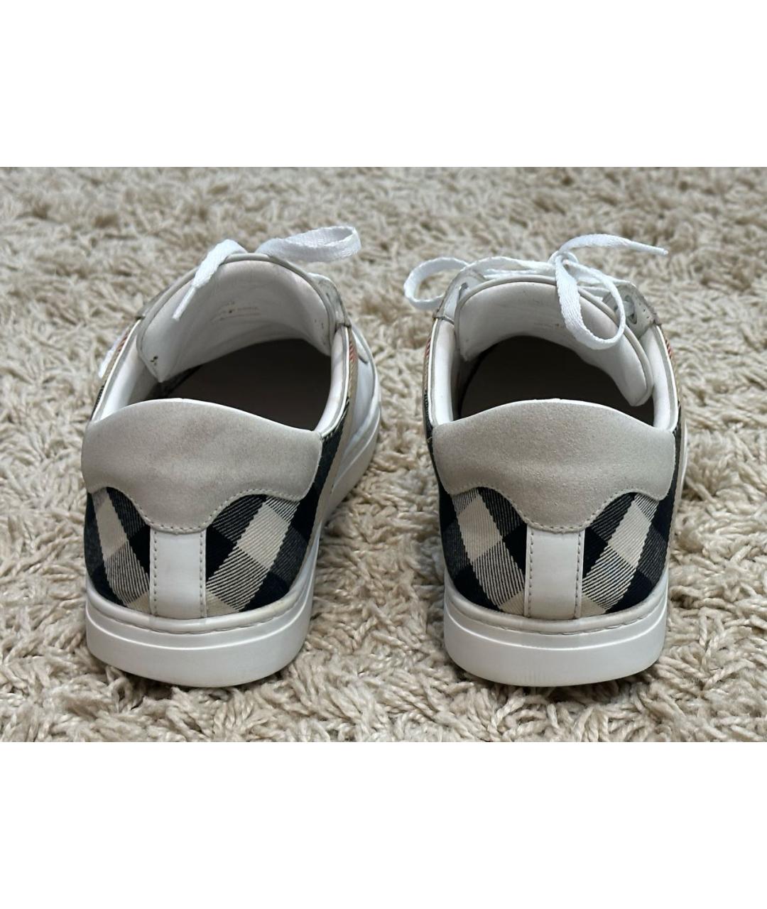 BURBERRY Белые кожаные низкие кроссовки / кеды, фото 4