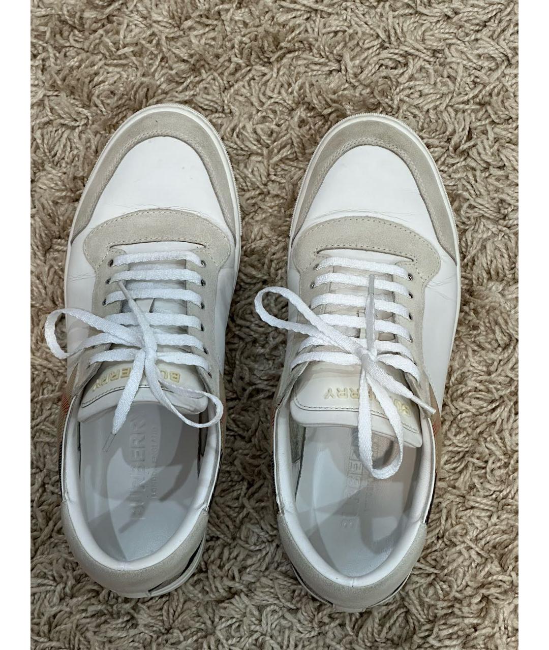 BURBERRY Белые кожаные низкие кроссовки / кеды, фото 3