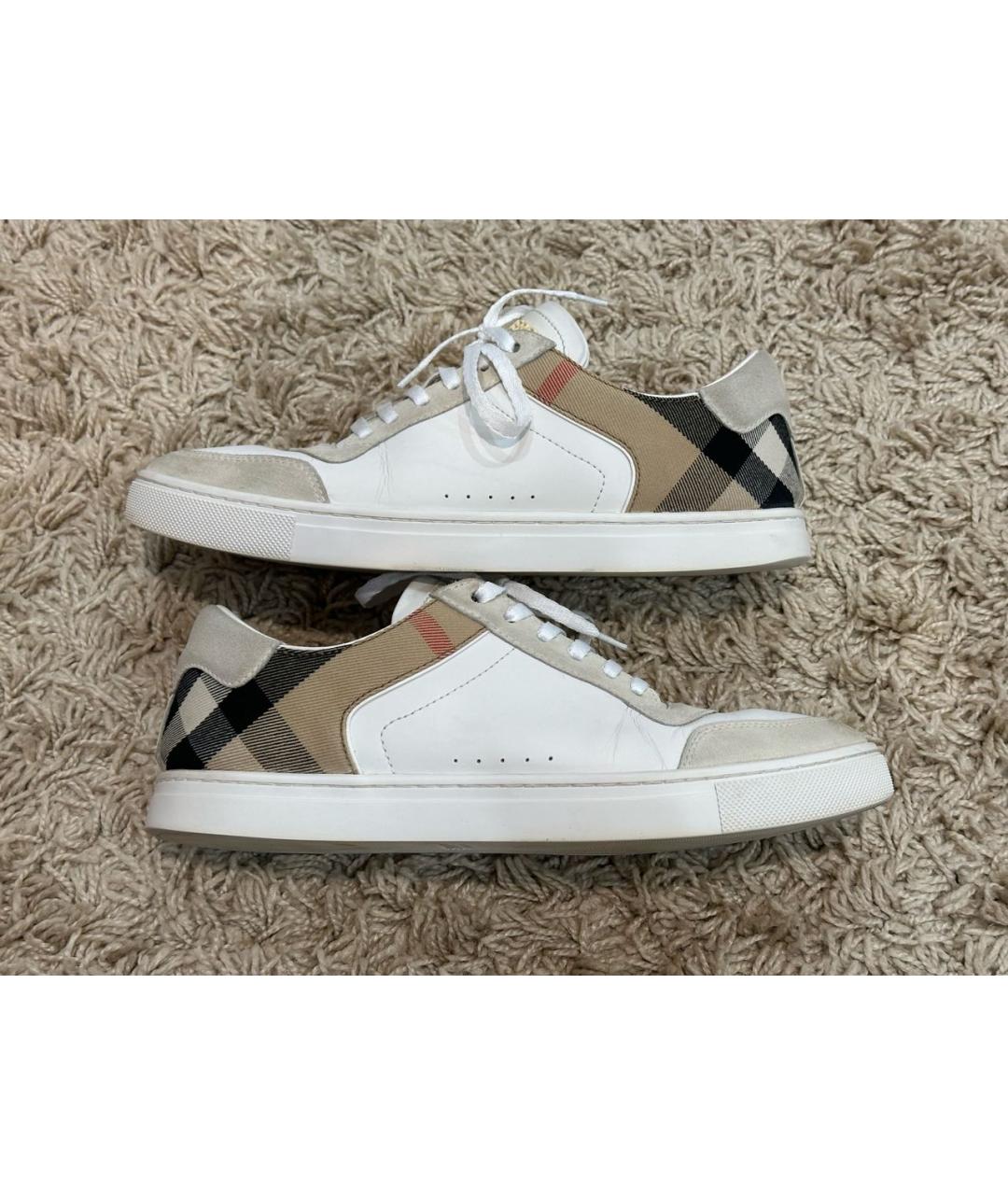 BURBERRY Белые кожаные низкие кроссовки / кеды, фото 5