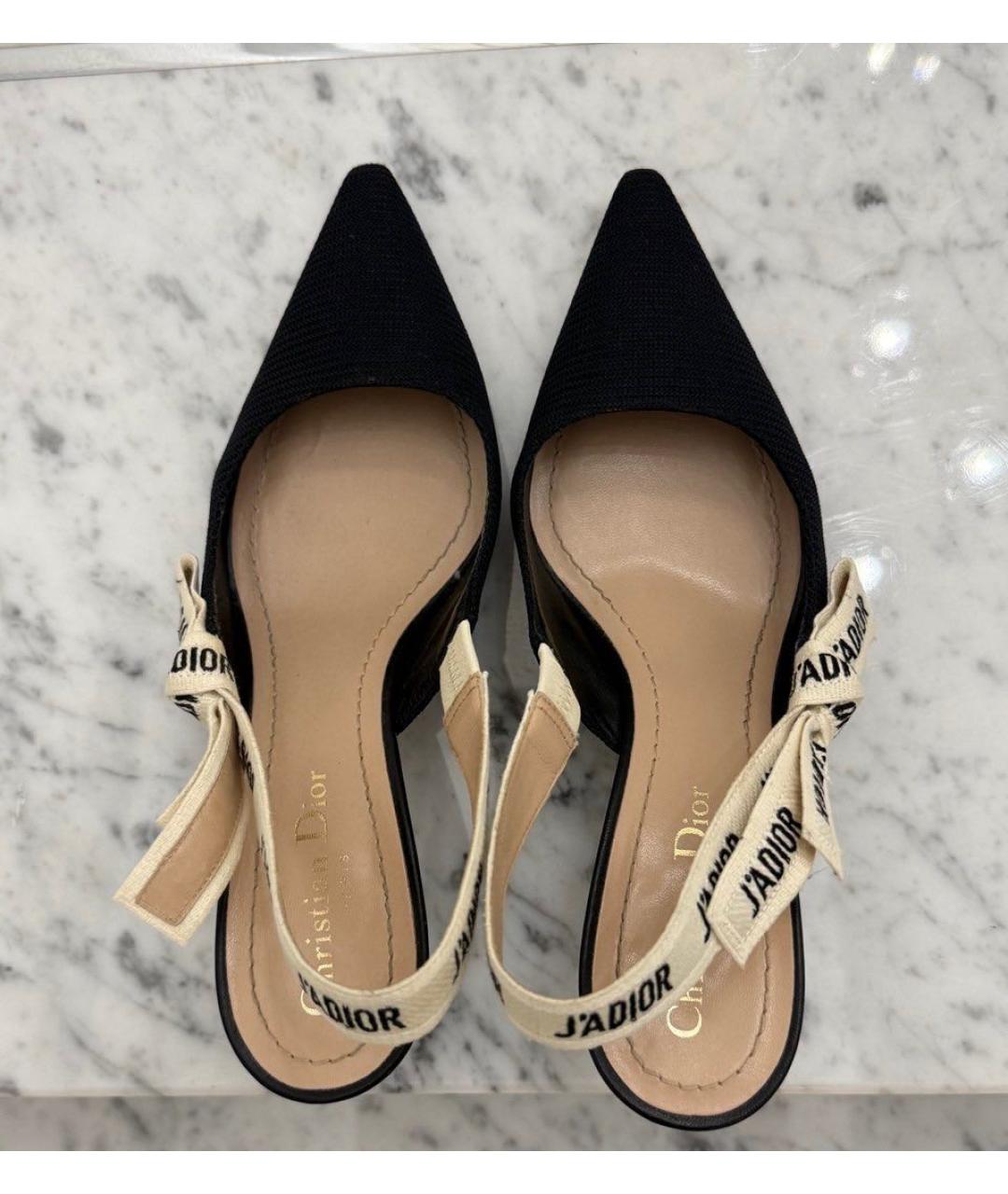 CHRISTIAN DIOR Черные текстильные лодочки на низком каблуке, фото 3