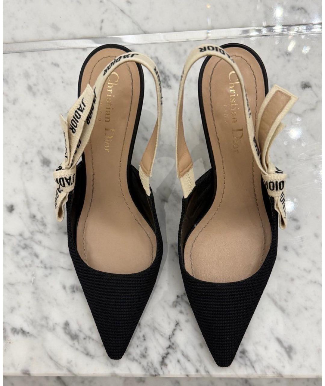CHRISTIAN DIOR Черные текстильные лодочки на низком каблуке, фото 2