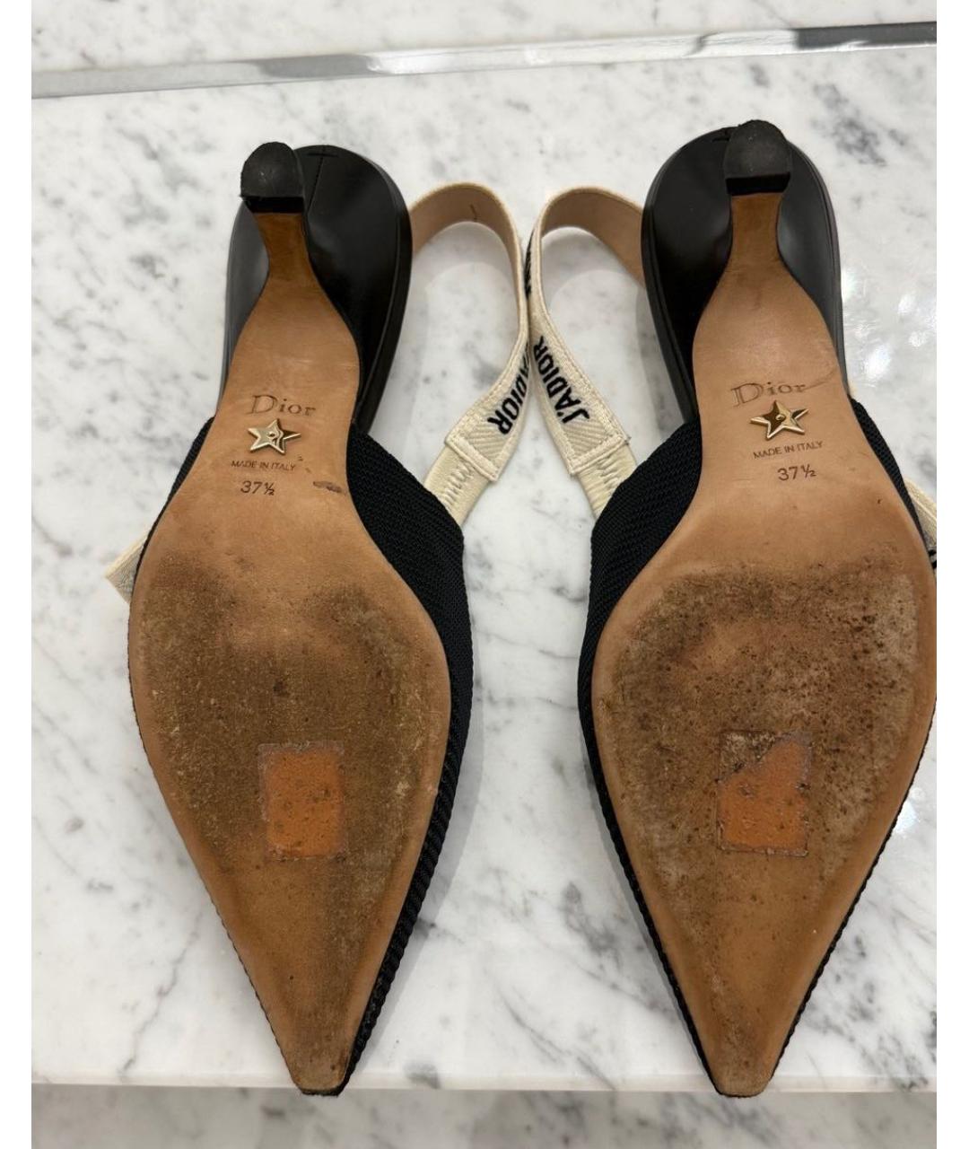 CHRISTIAN DIOR Черные текстильные лодочки на низком каблуке, фото 5