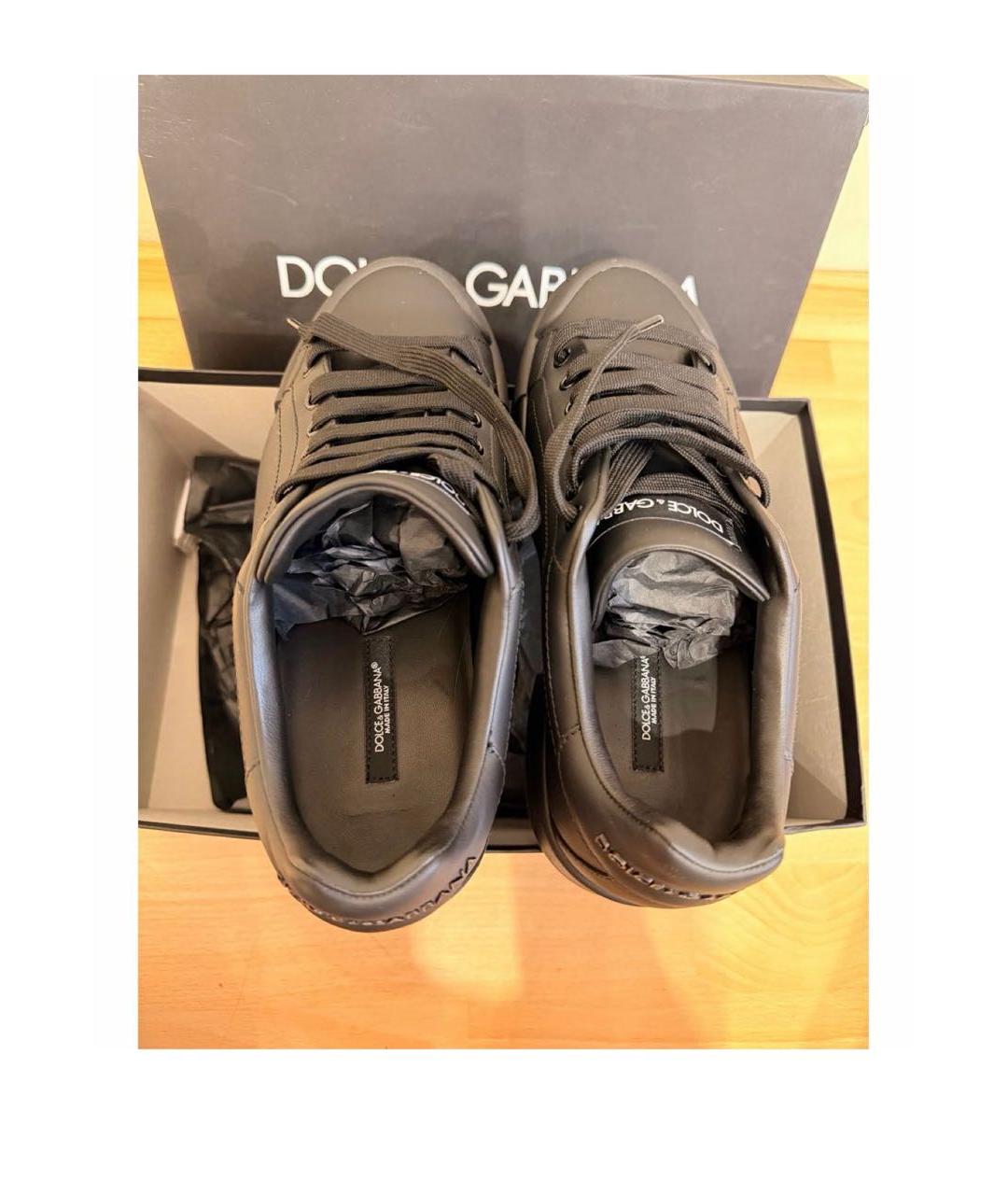 DOLCE&GABBANA Черные кожаные высокие кроссовки / кеды, фото 2