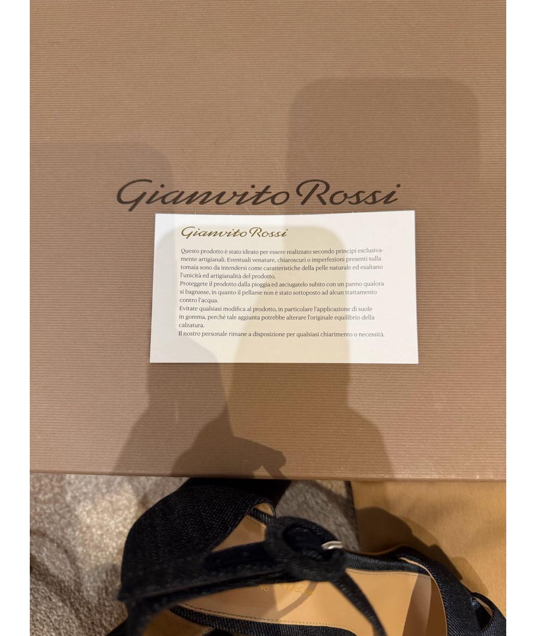 GIANVITO ROSSI Темно-синие текстильные босоножки, фото 5