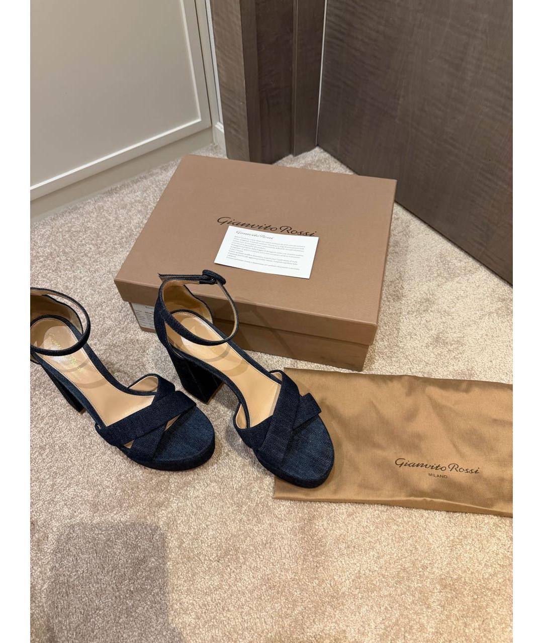 GIANVITO ROSSI Темно-синие текстильные босоножки, фото 6