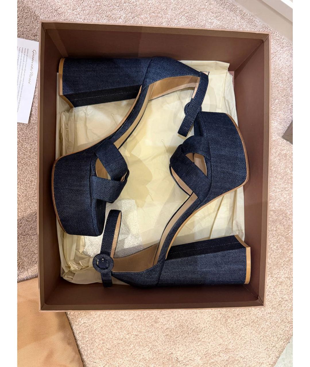 GIANVITO ROSSI Темно-синие текстильные босоножки, фото 8