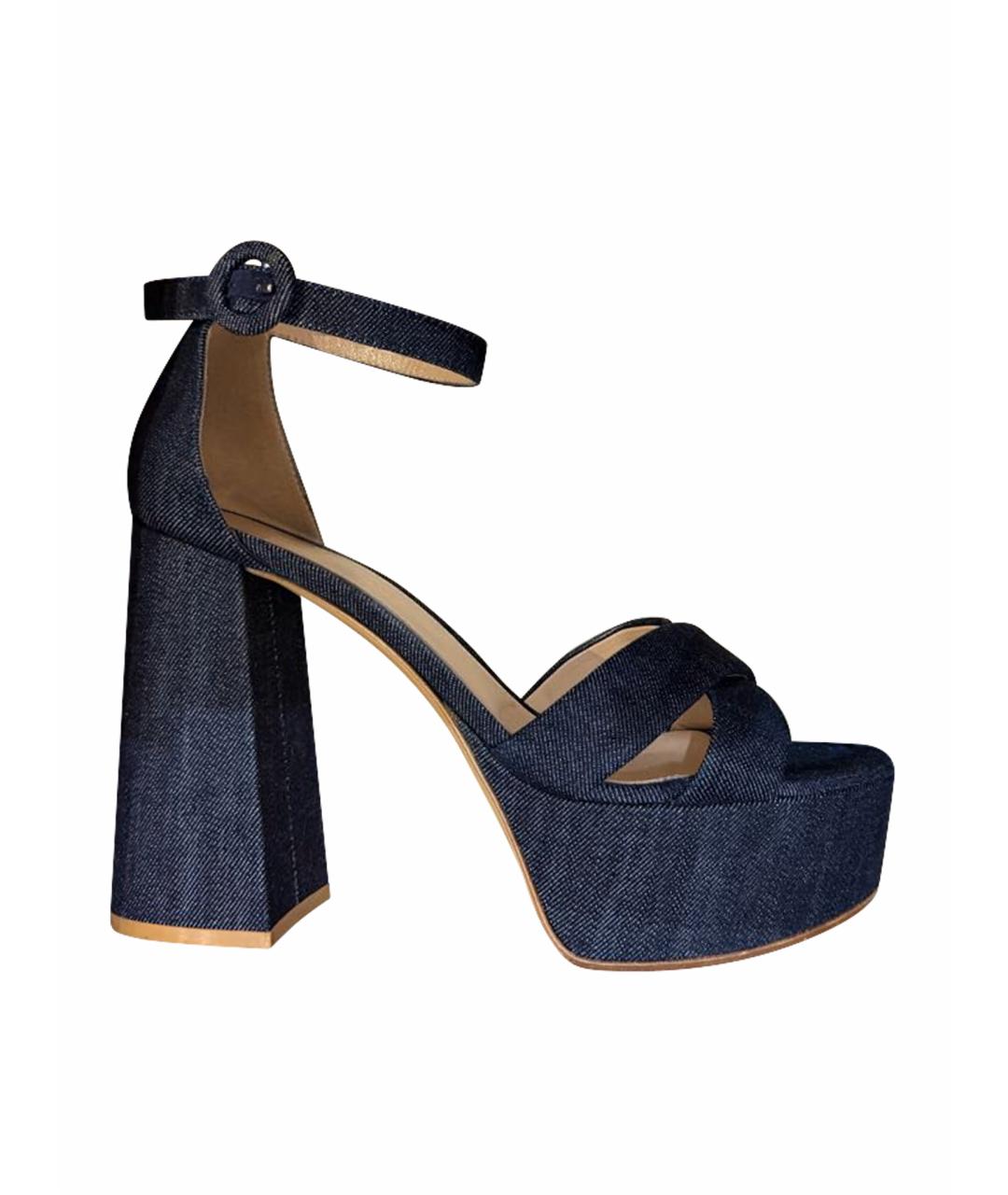 GIANVITO ROSSI Темно-синие текстильные босоножки, фото 1