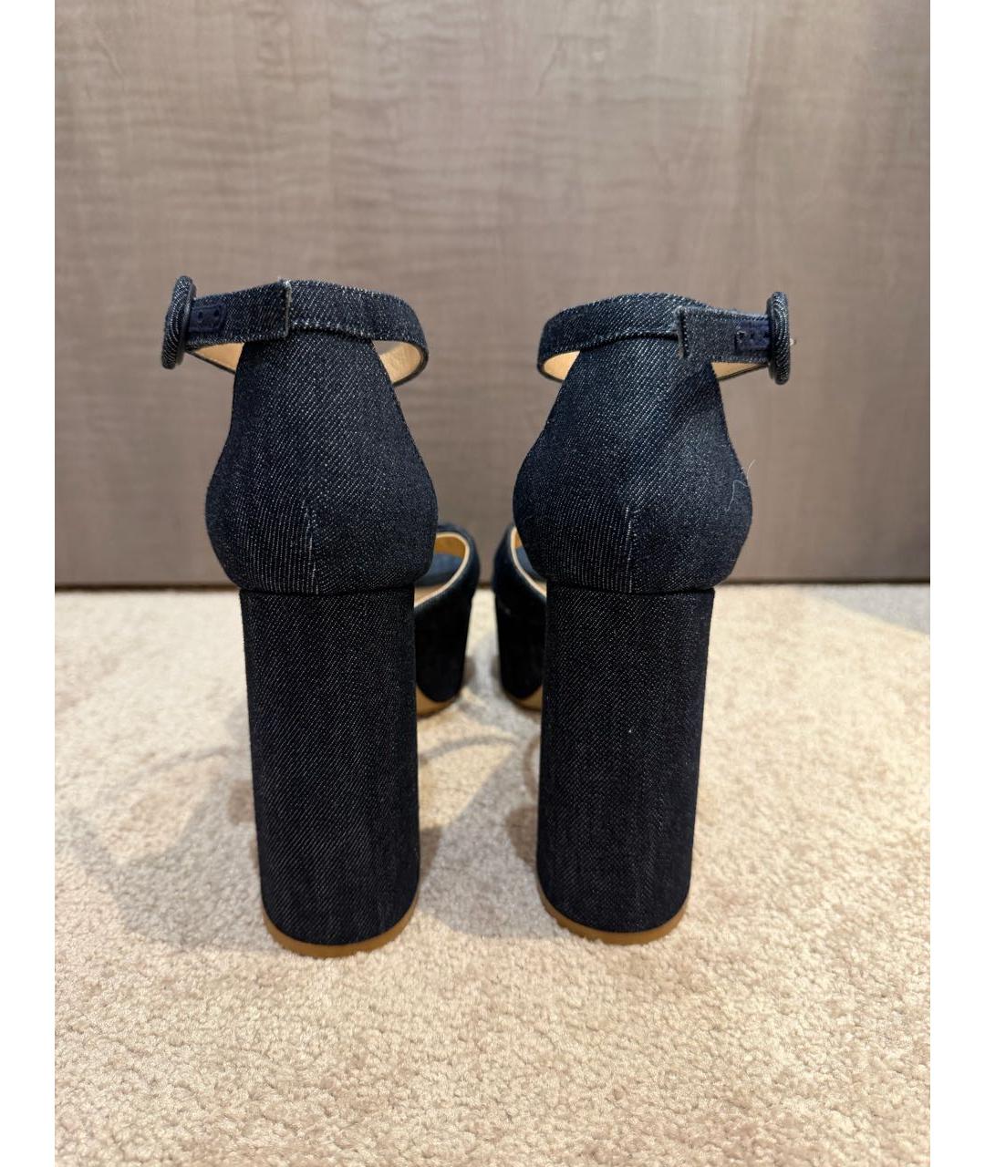 GIANVITO ROSSI Темно-синие текстильные босоножки, фото 4
