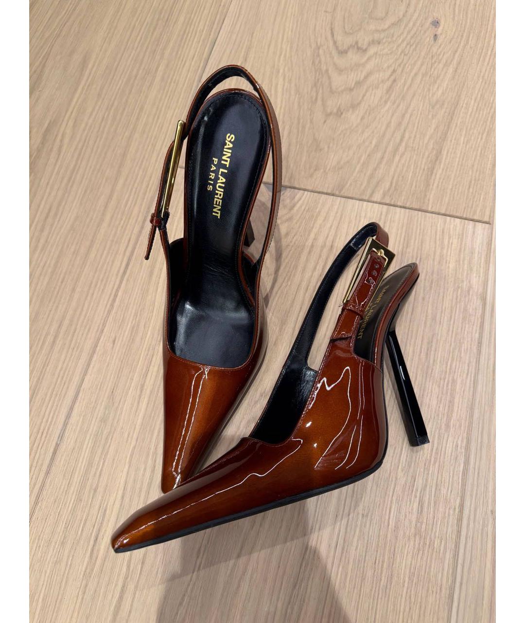 SAINT LAURENT Коричневые кожаные туфли, фото 4