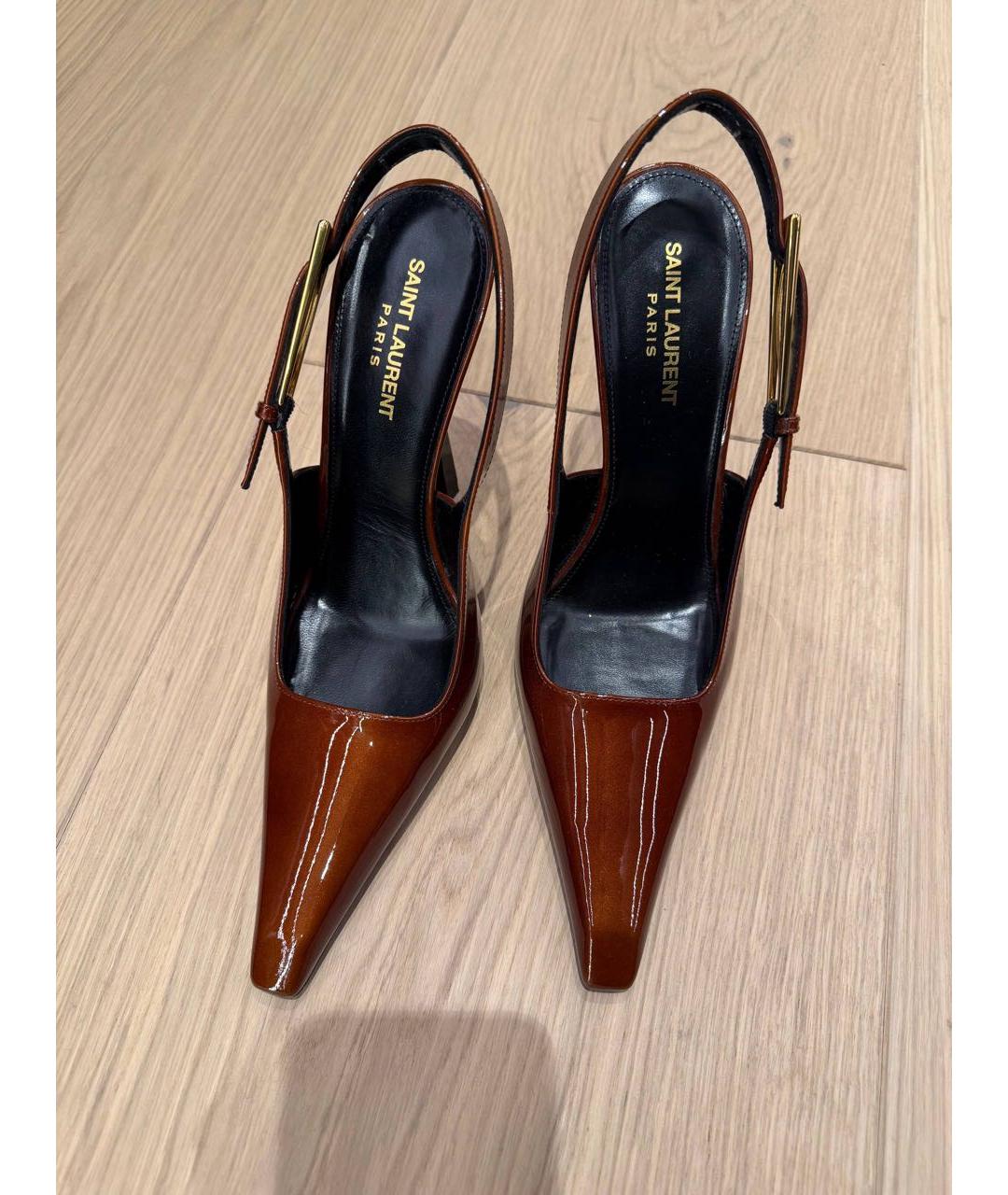 SAINT LAURENT Коричневые кожаные туфли, фото 2