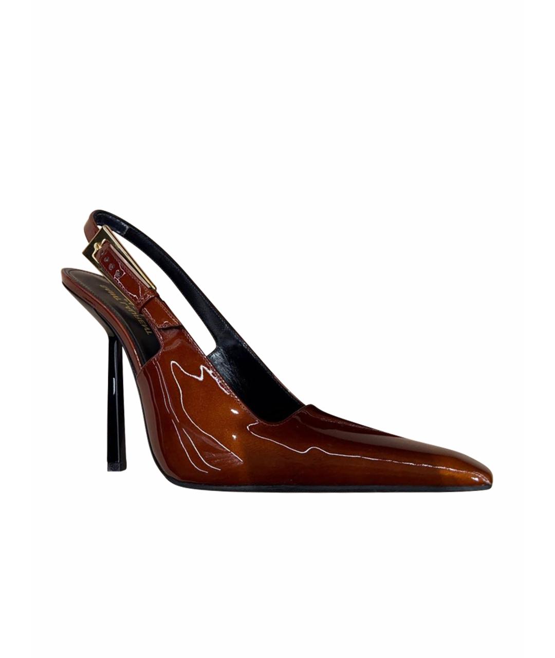 SAINT LAURENT Коричневые кожаные туфли, фото 1