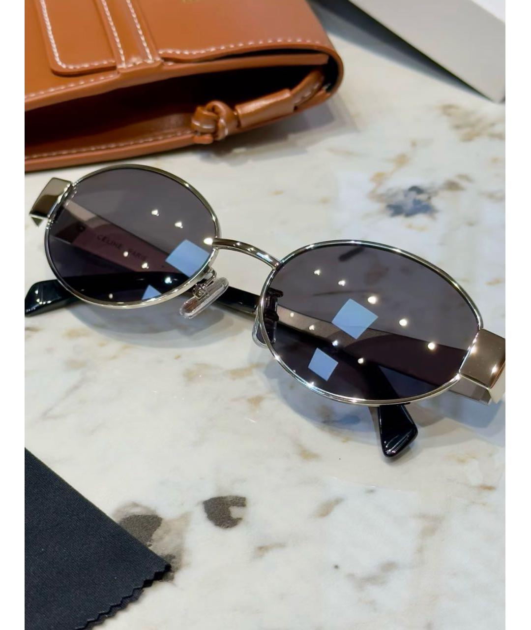 CELINE Серебряные металлические солнцезащитные очки, фото 3