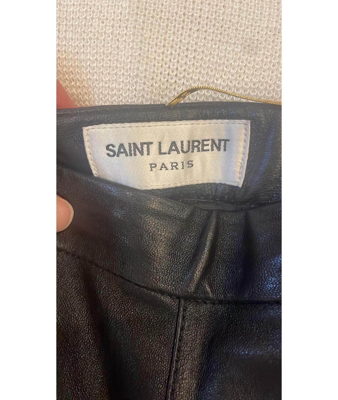 SAINT LAURENT Черные кожаные брюки узкие, фото 3