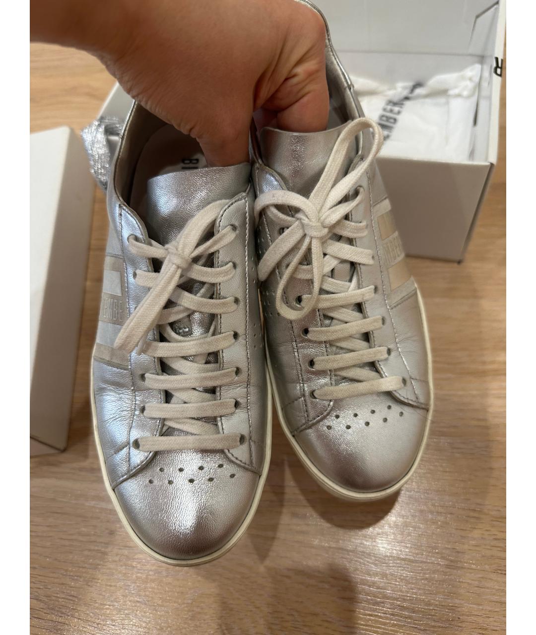 BIKKEMBERGS Серебряные кожаные кеды, фото 2