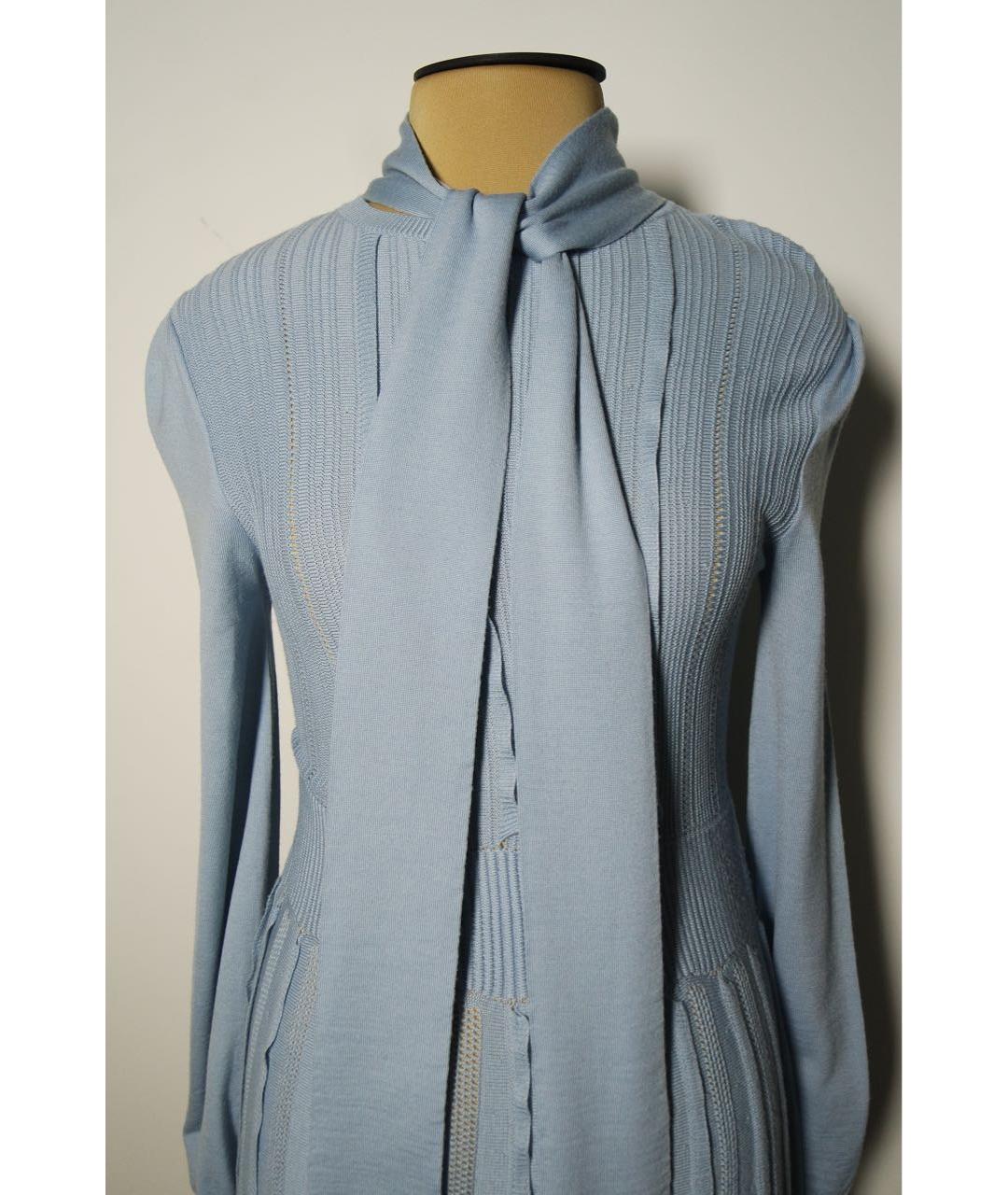 VALENTINO Голубое шерстяное повседневное платье, фото 4