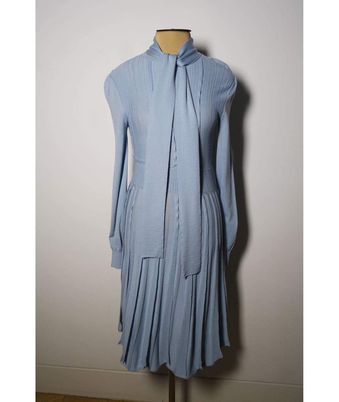 VALENTINO Голубое шерстяное повседневное платье, фото 7
