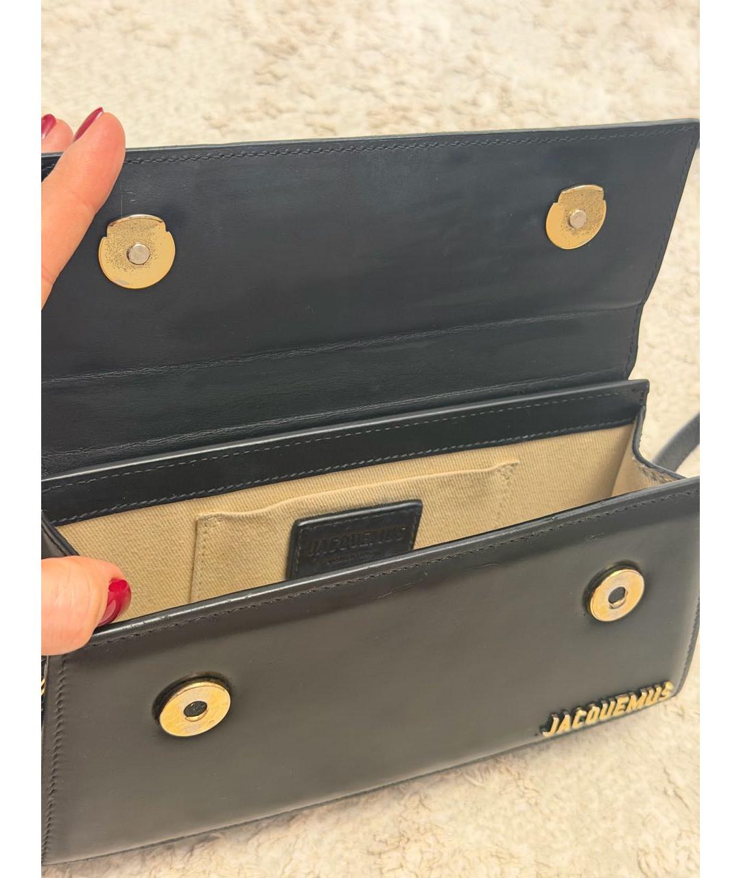JACQUEMUS Черная кожаная сумка с короткими ручками, фото 3