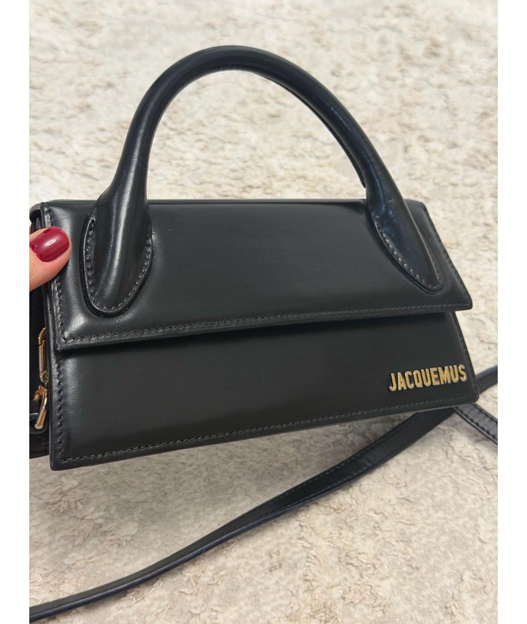 JACQUEMUS Черная кожаная сумка с короткими ручками, фото 4