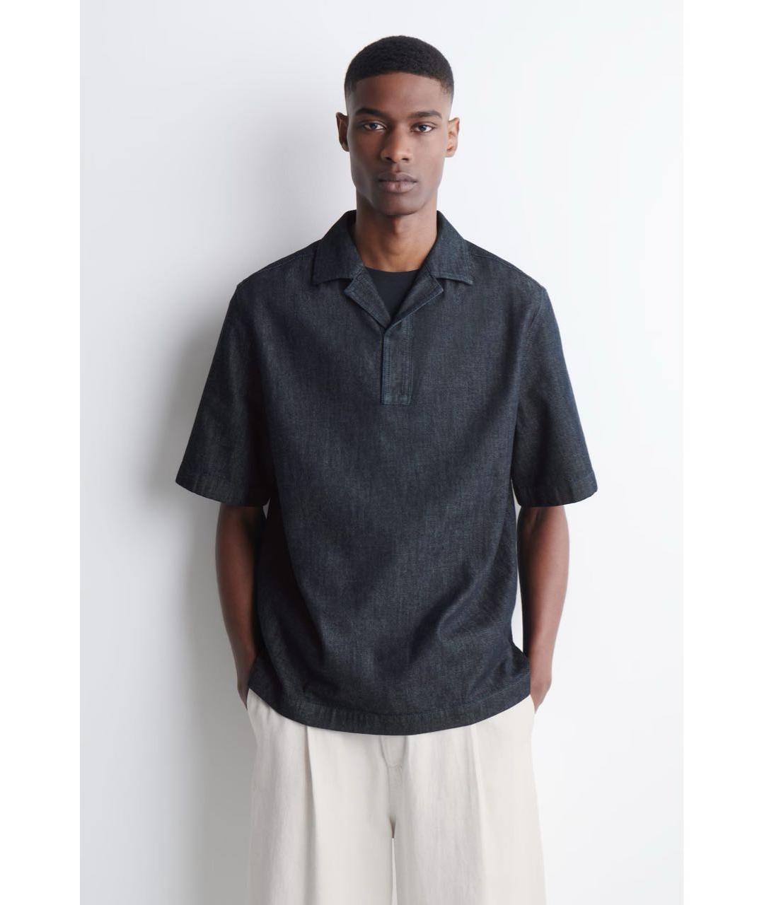 COS Темно-синяя хлопковая футболка, фото 2