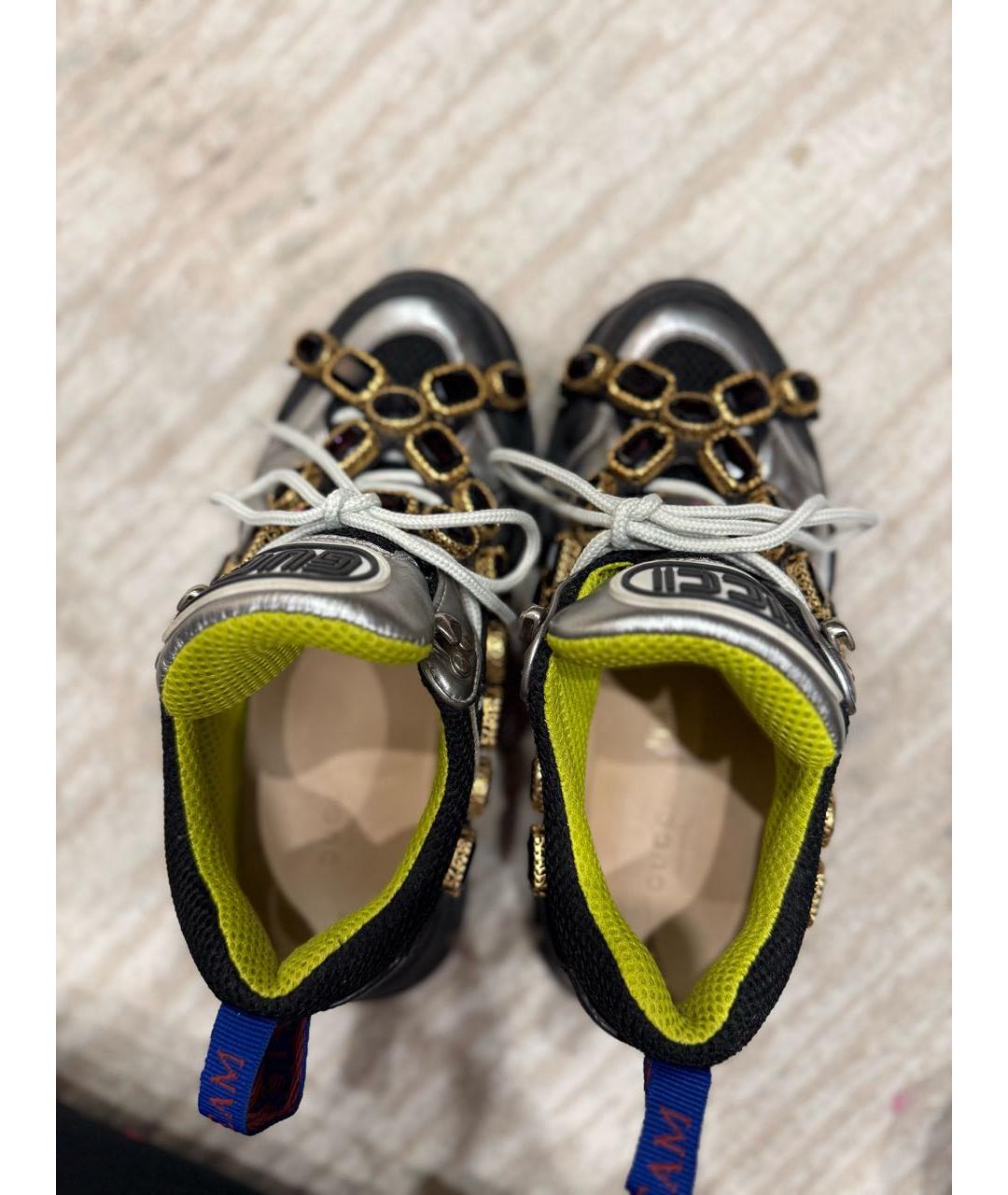 GUCCI Серебряные кожаные кроссовки, фото 3