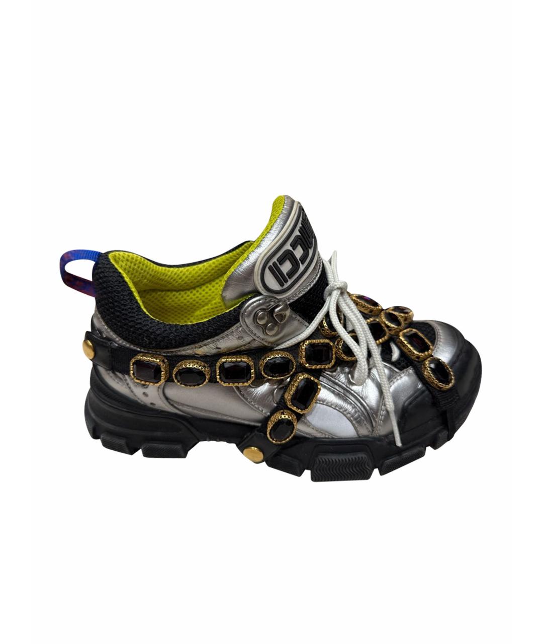 GUCCI Серебряные кожаные кроссовки, фото 1