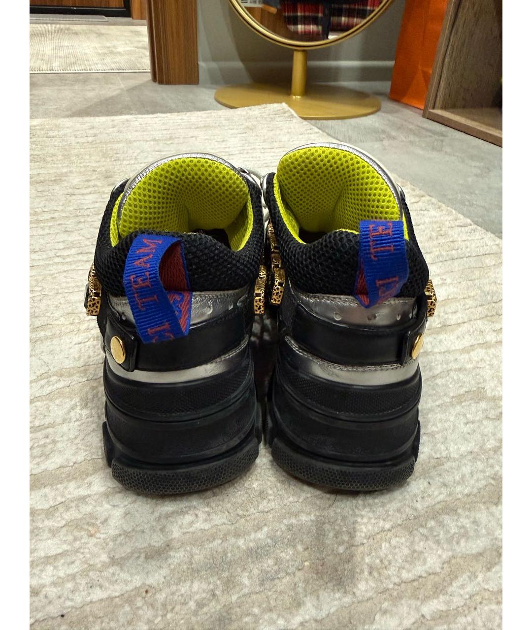 GUCCI Серебряные кожаные кроссовки, фото 4