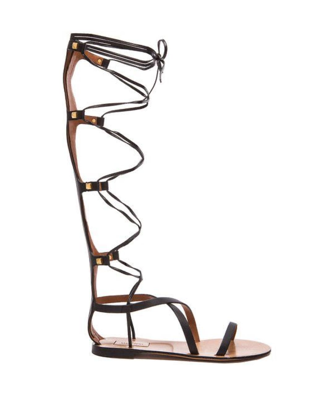 VALENTINO Черные кожаные сандалии, фото 1