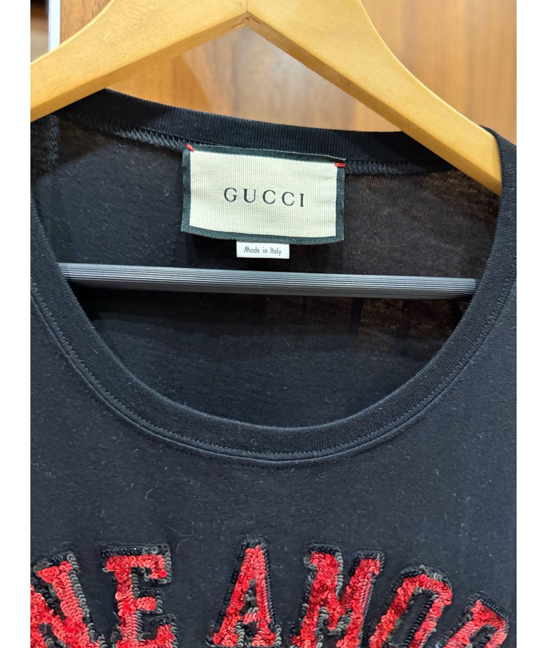 GUCCI Черная хлопковая футболка, фото 3