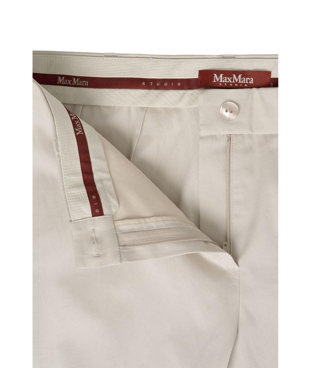 MAX MARA STUDIO Бежевые хлопко-эластановые прямые брюки, фото 3