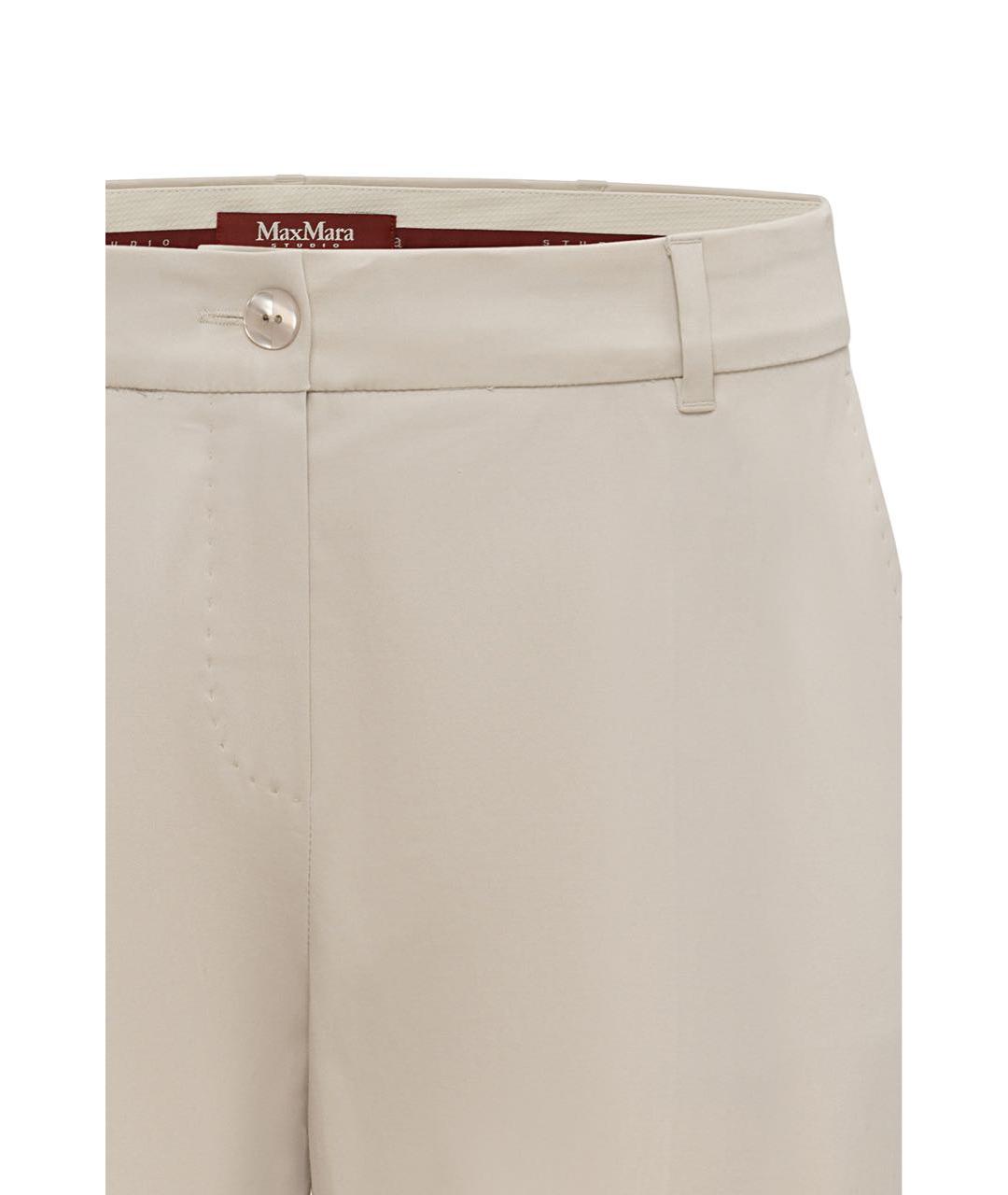 MAX MARA STUDIO Бежевые хлопко-эластановые прямые брюки, фото 4