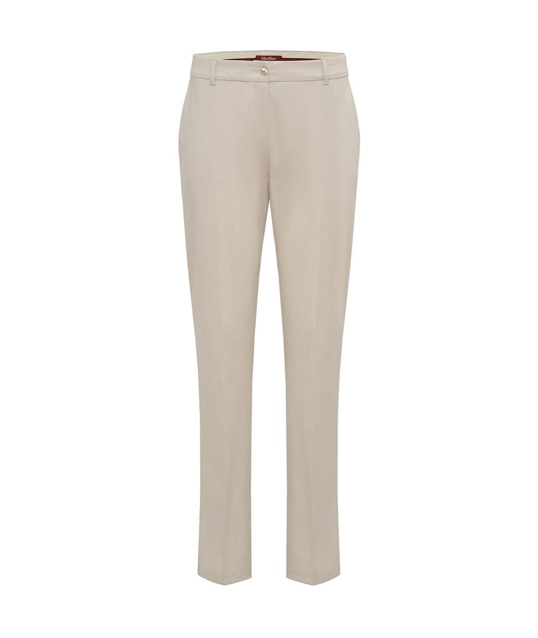 MAX MARA STUDIO Бежевые хлопко-эластановые прямые брюки, фото 6