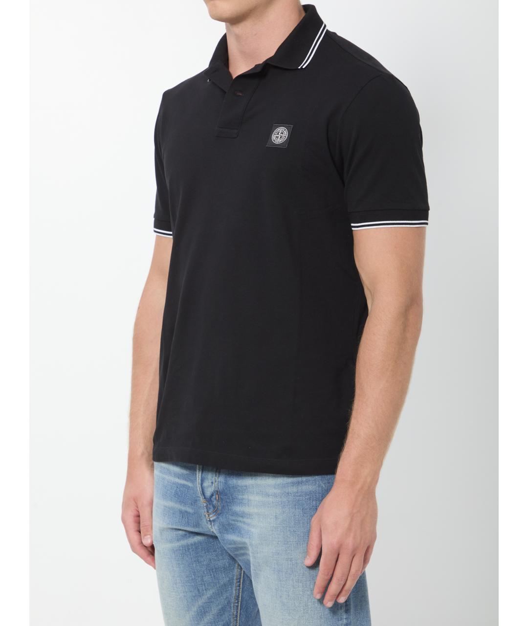 STONE ISLAND Черное хлопковое поло с коротким рукавом, фото 2