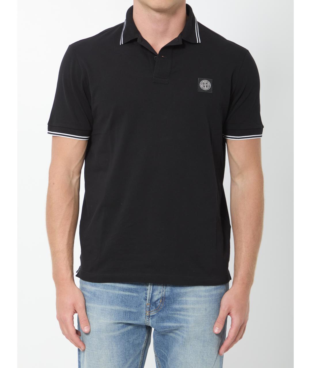 STONE ISLAND Черное хлопковое поло с коротким рукавом, фото 5