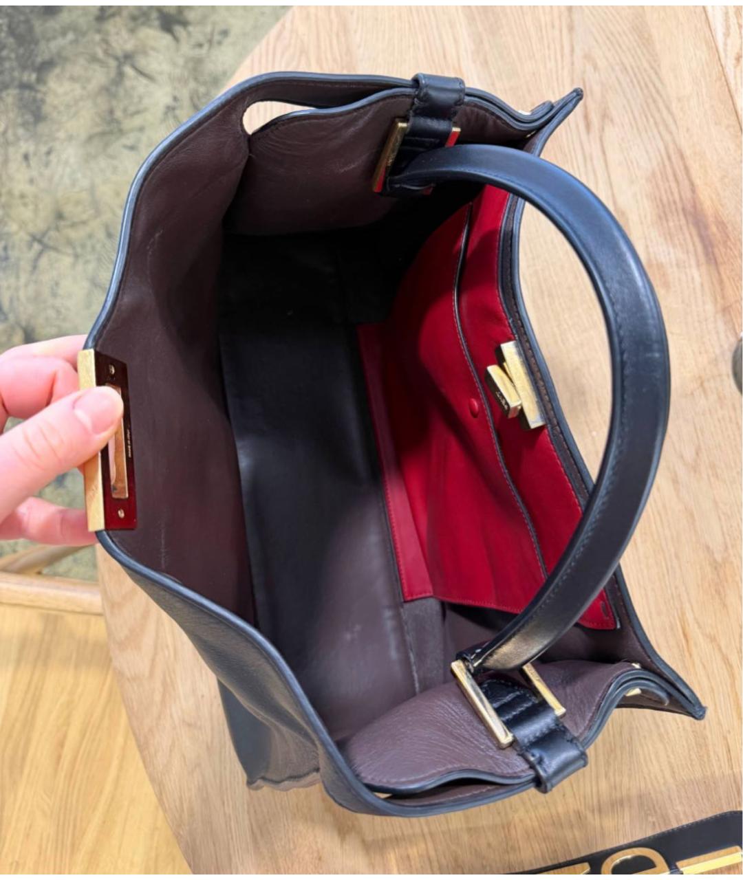 FENDI Темно-синяя кожаная сумка тоут, фото 5