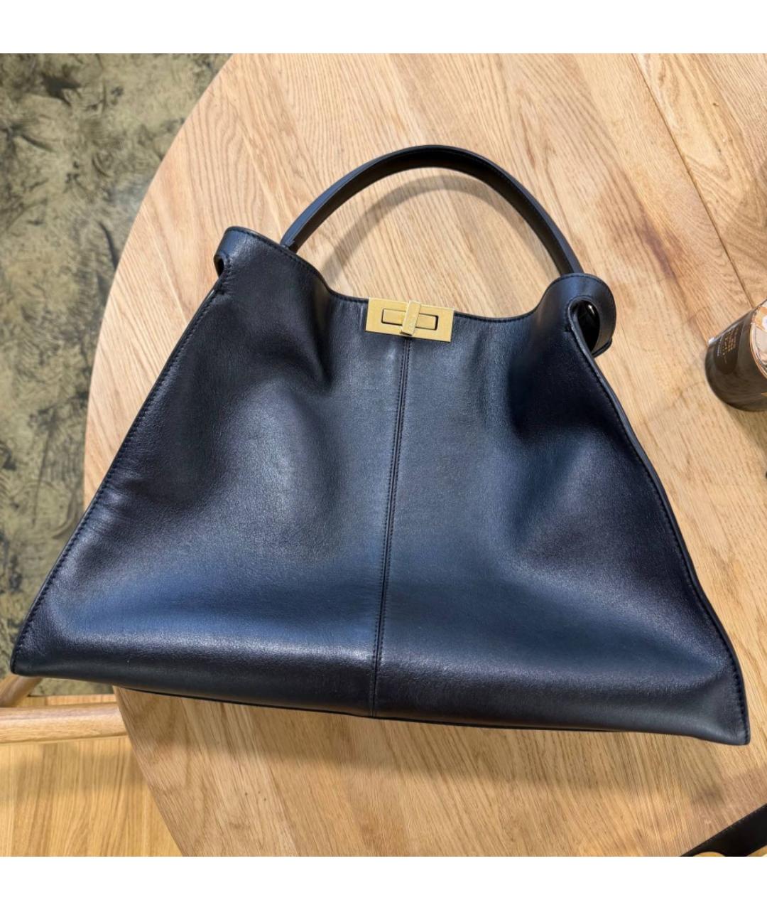 FENDI Темно-синяя кожаная сумка тоут, фото 9