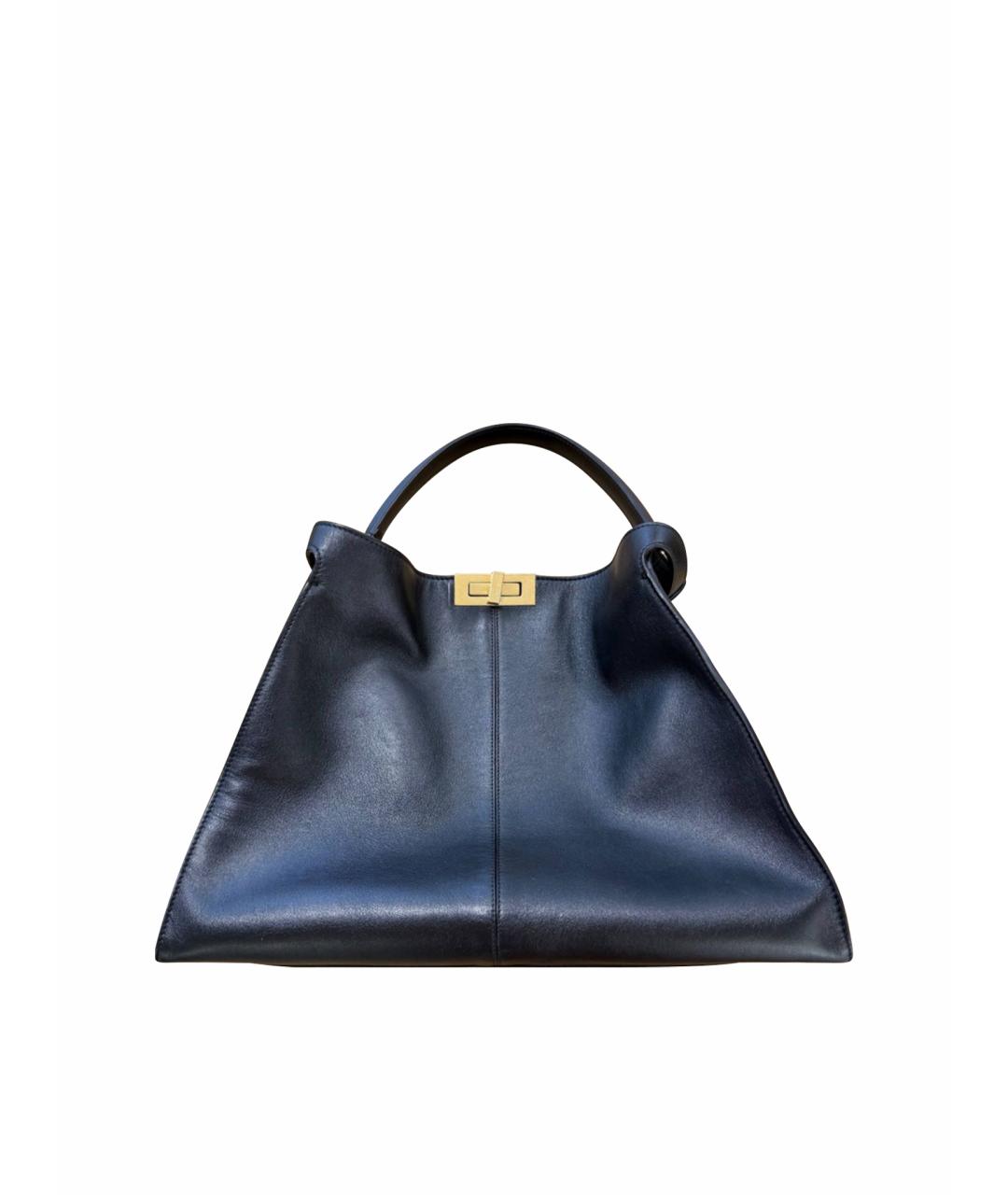 FENDI Темно-синяя кожаная сумка тоут, фото 1