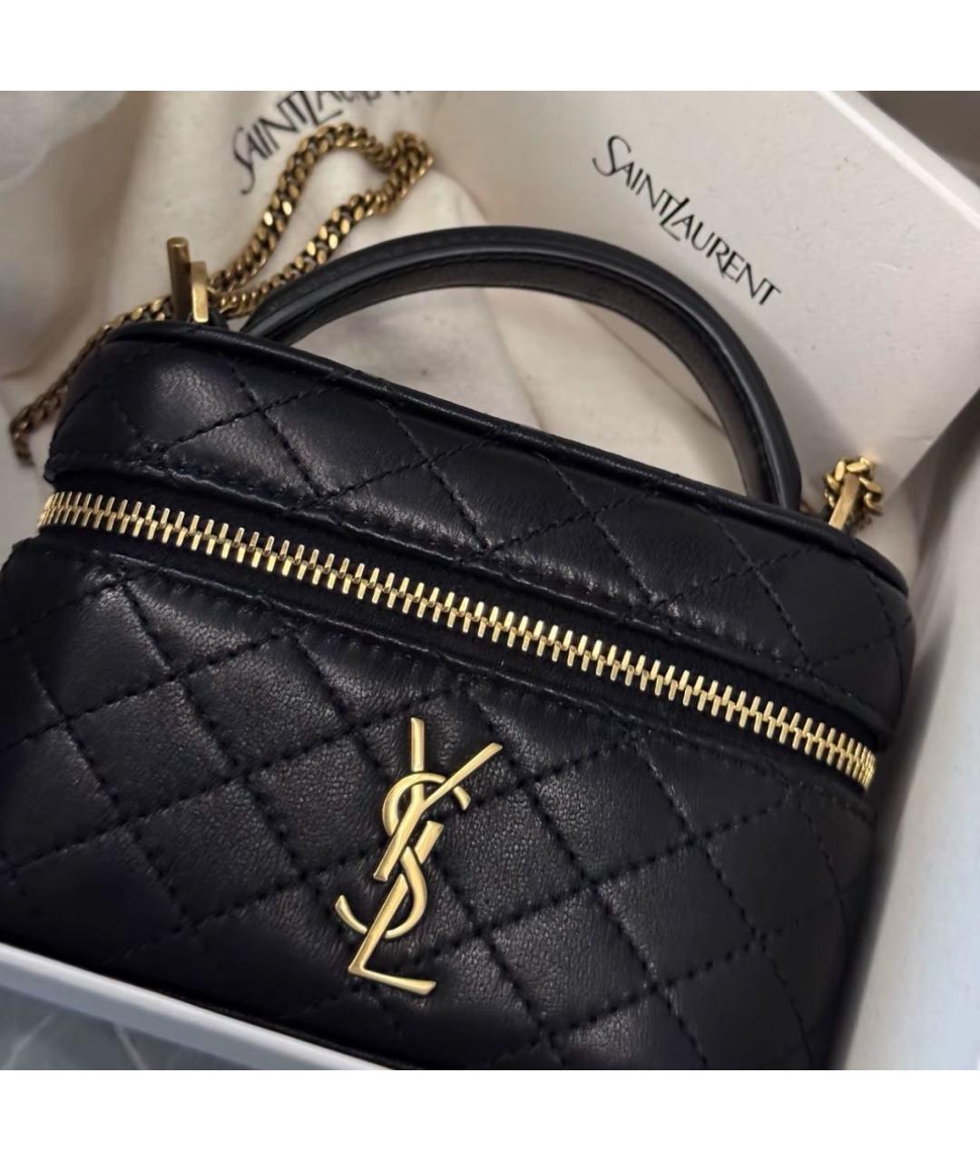 SAINT LAURENT Черная кожаная сумка с короткими ручками, фото 2