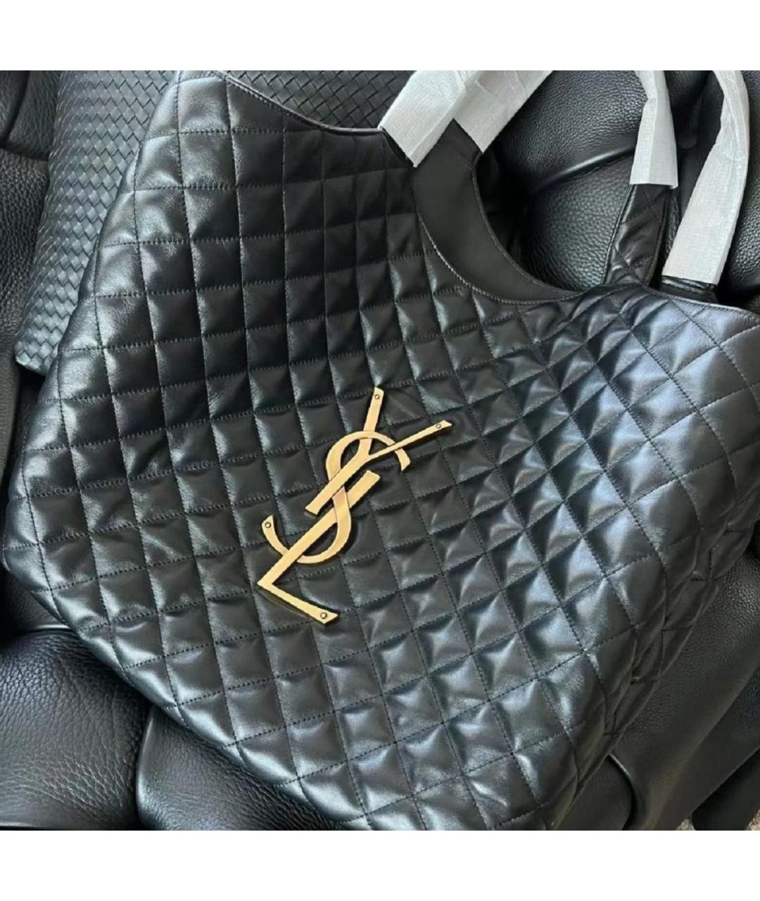 SAINT LAURENT Черная кожаная сумка тоут, фото 2