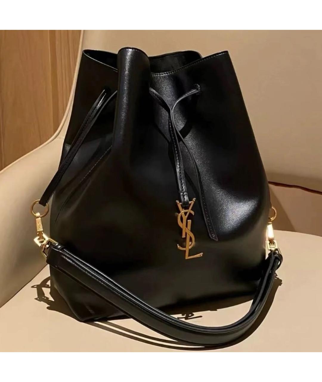 SAINT LAURENT Черная кожаная сумка тоут, фото 2