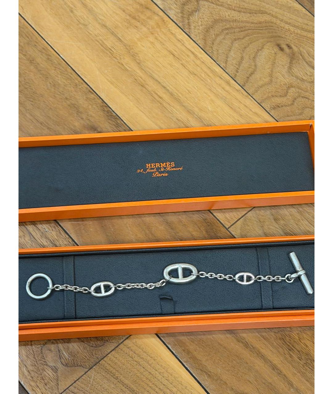 HERMES Серебрянный металлический браслет, фото 3